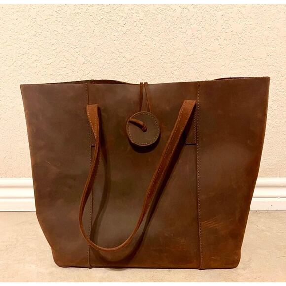Authentic Brown Thick Leather Tote